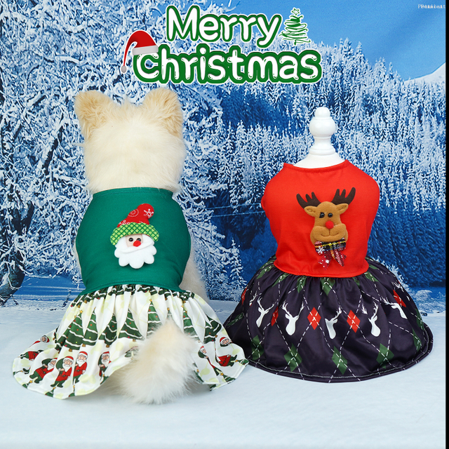 Dogs Dresses Lightweight Velvet Christmas Pet Clothes,Puppy Dress Doggie Party Girl One Piece with Bowknot Cat Apparel Holiday Puppy Cat Costume New Year Gift for Small Medium Dogs