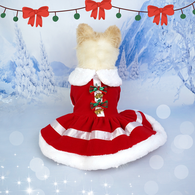 Christmas Dog Dress, Santa Claus Pet Clothes Velvet Skirt, Christmas Outfit Thermal Holiday Girl Puppy Costume, Xmas Holiday Apparel Cute Girl Clothing Red Dresses for Small Medium Dogs Cats(M)