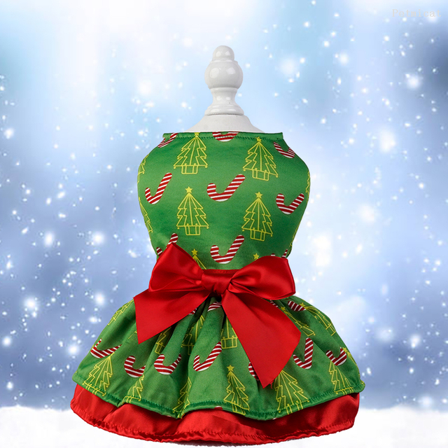 Dog Dresses Velvet Holiday Small Dogs Clothes Onesie Pet Apparel Girl Puppy Skirt with Bow Hair Rope, Animal Christmas Party